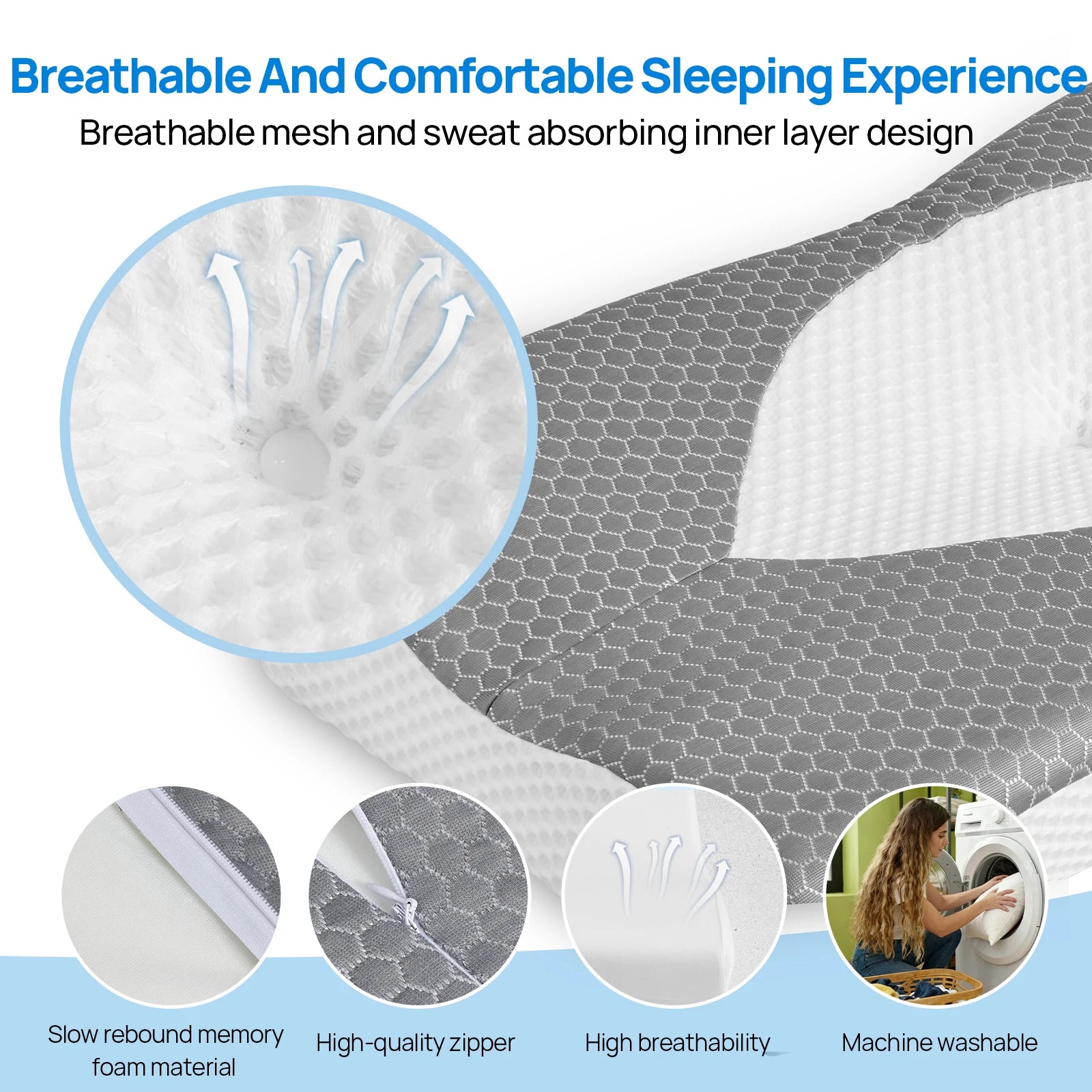 Memory Foam Cervical Neck Pillow with Cooling Cover & Dual Height