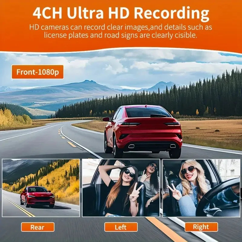 4-linse 360° dashcam med natvision og 24-timers parkeringsovervågning