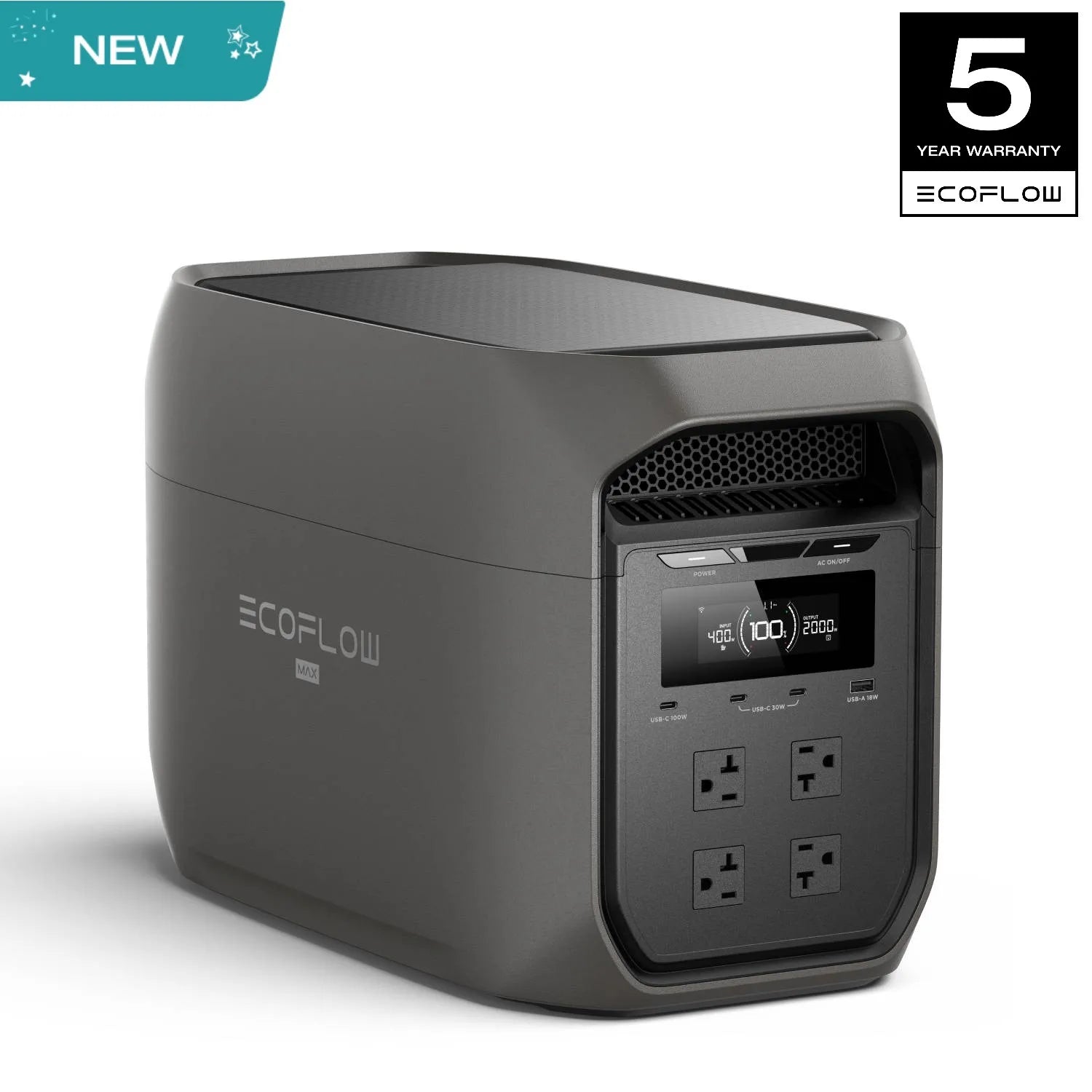ECOFLOW Portable Power Station DELTA 3 MAX Black, 3400W X-Boost Output, Ultra-Fast 0-80% Charging in 1.13 Hr