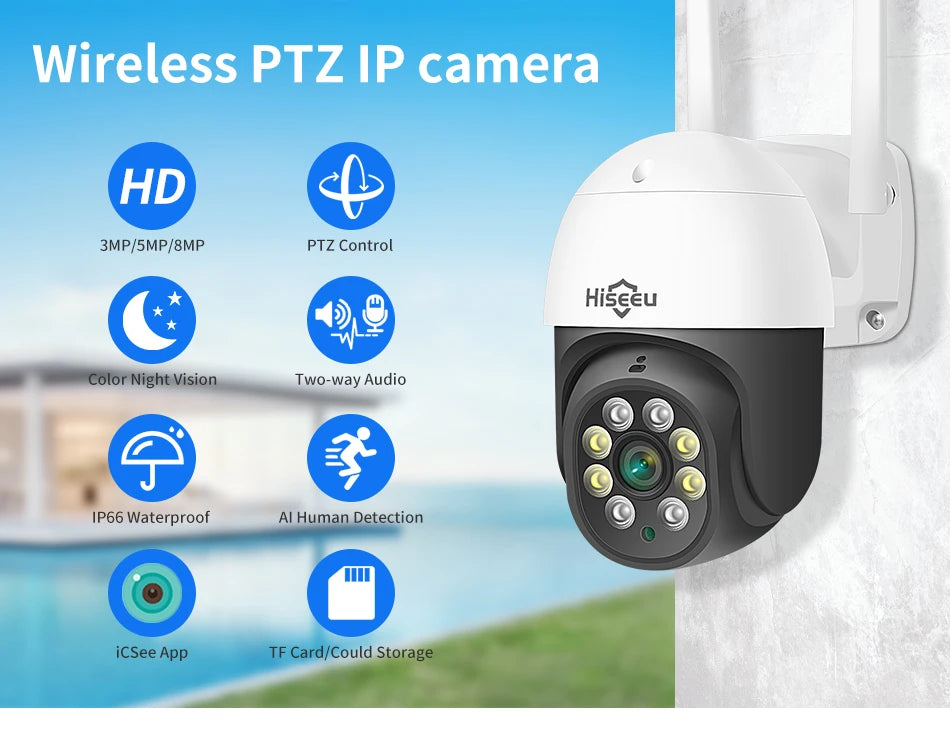 2MP PTZ WiFi Smart Security Camera with Human Detection