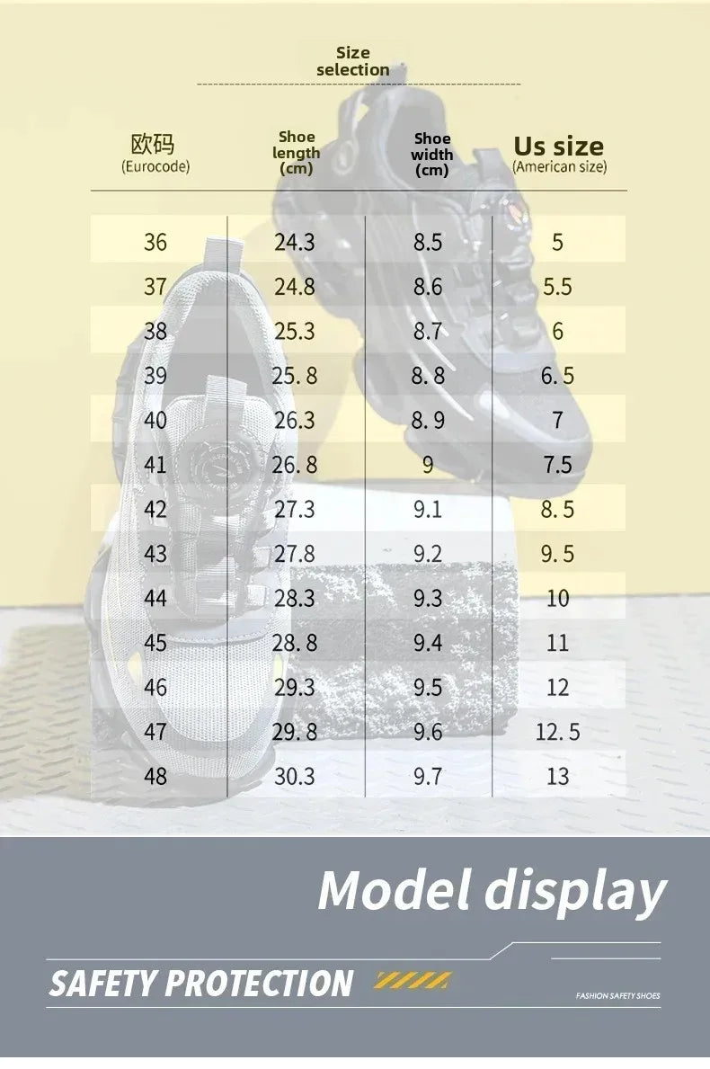 Rotating Button New Safety Shoes Men Anti-smash Anti-puncture Work Shoes Fashion Men Sport Shoes Security Protective Boots Men 