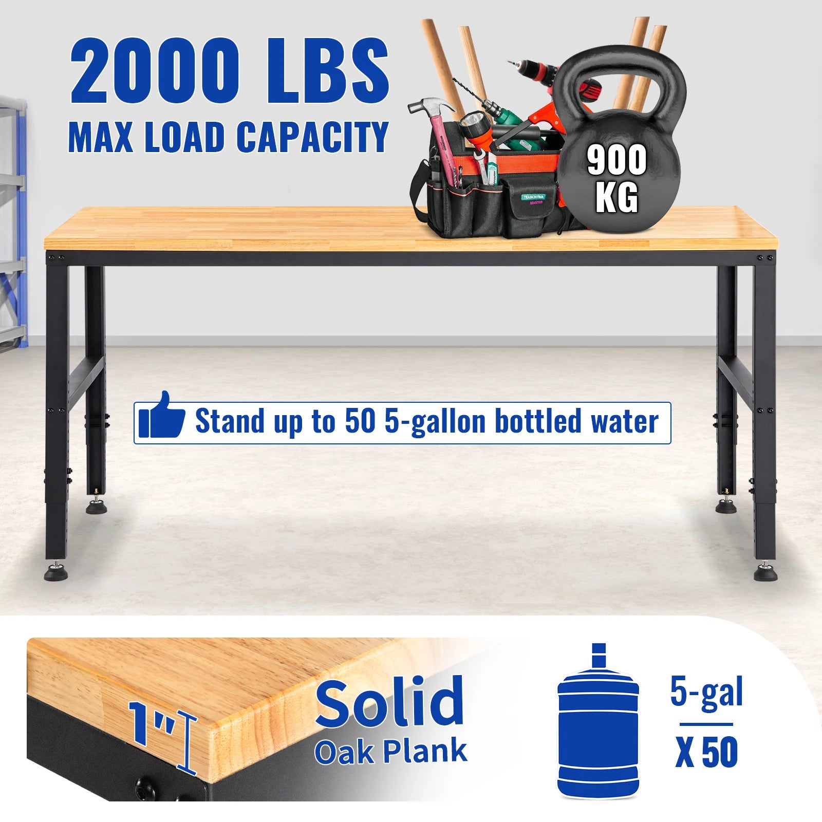 Adjustable Garage Workbench 2000 lbs Hardwood Top Work Table