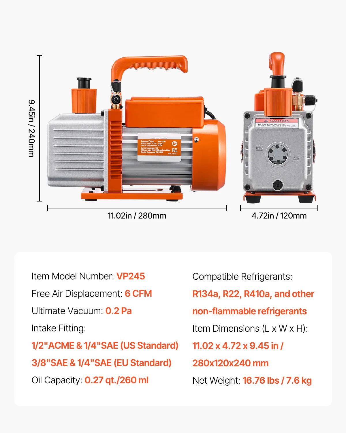 HVAC Vacuum Pump 3.5–9 CFM Single & Dual Stage for AC Systems