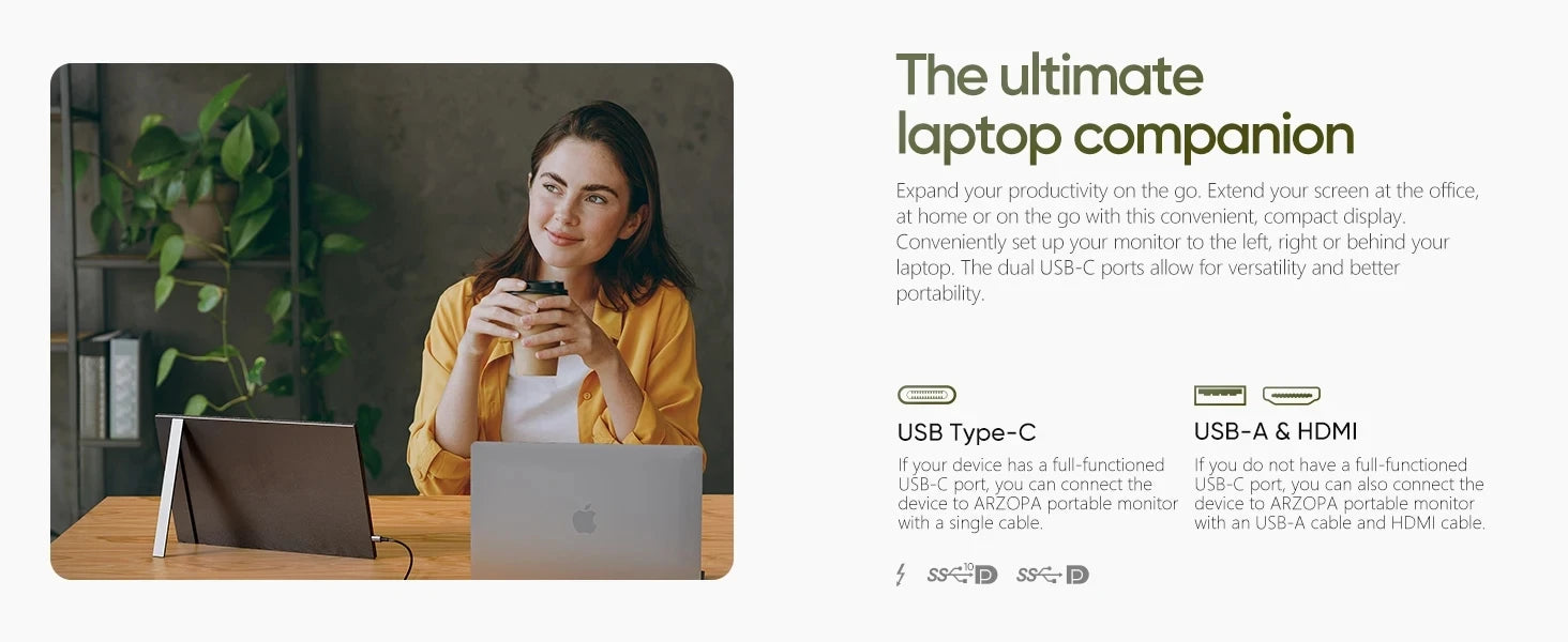 15.6 Inch Portable Monitor FHD 1080P IPS USB-C Mini-HDMI Second Screen
