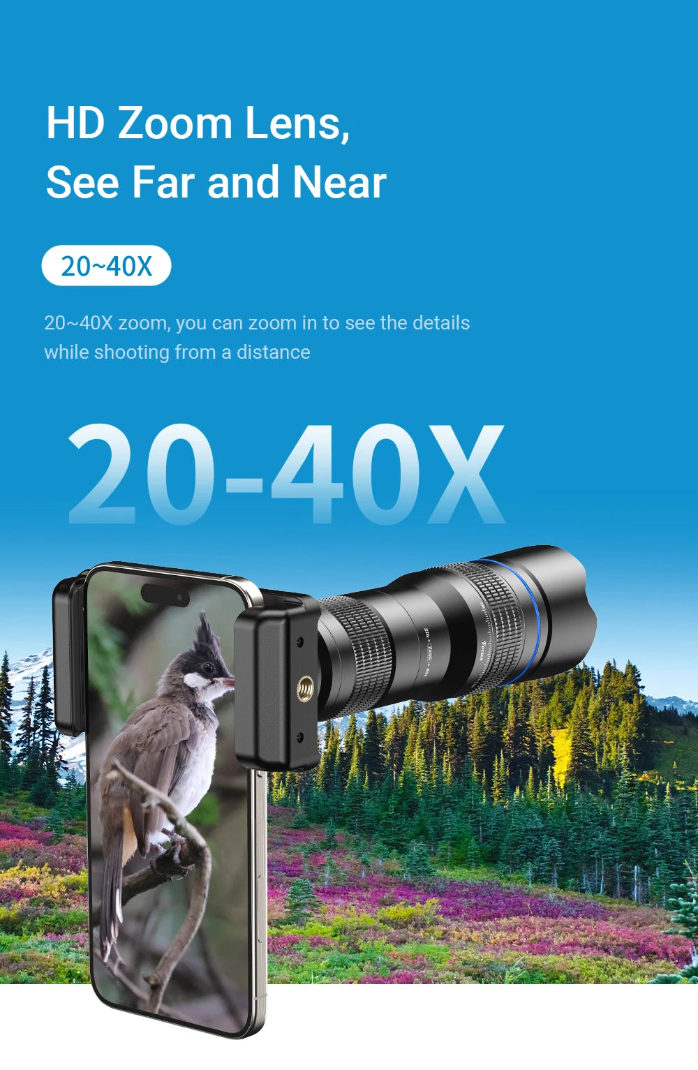 20-40x zoom telelens voor smartphone met statiefset