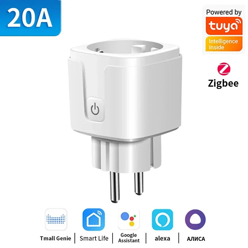 TNCE TUYA Smart Plug WiFi or Zigbee3.0 Socket EU 16A/20A Power Monitor Timing Function Voice Control Work With Alexa Google Home 