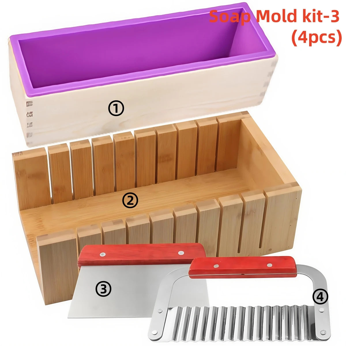 Kit de Fabrico de Sabão Artesanal DIY Corte de Bamboo e Caixa Interior com Molde de Silicone Fio de Aço Inoxidável Cortador Reto e Cortador Ondulado