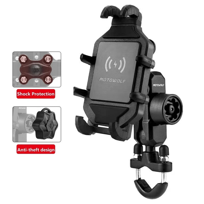 Motorcycle Wireless Charging Phone Mount with 360° Rotation Holder