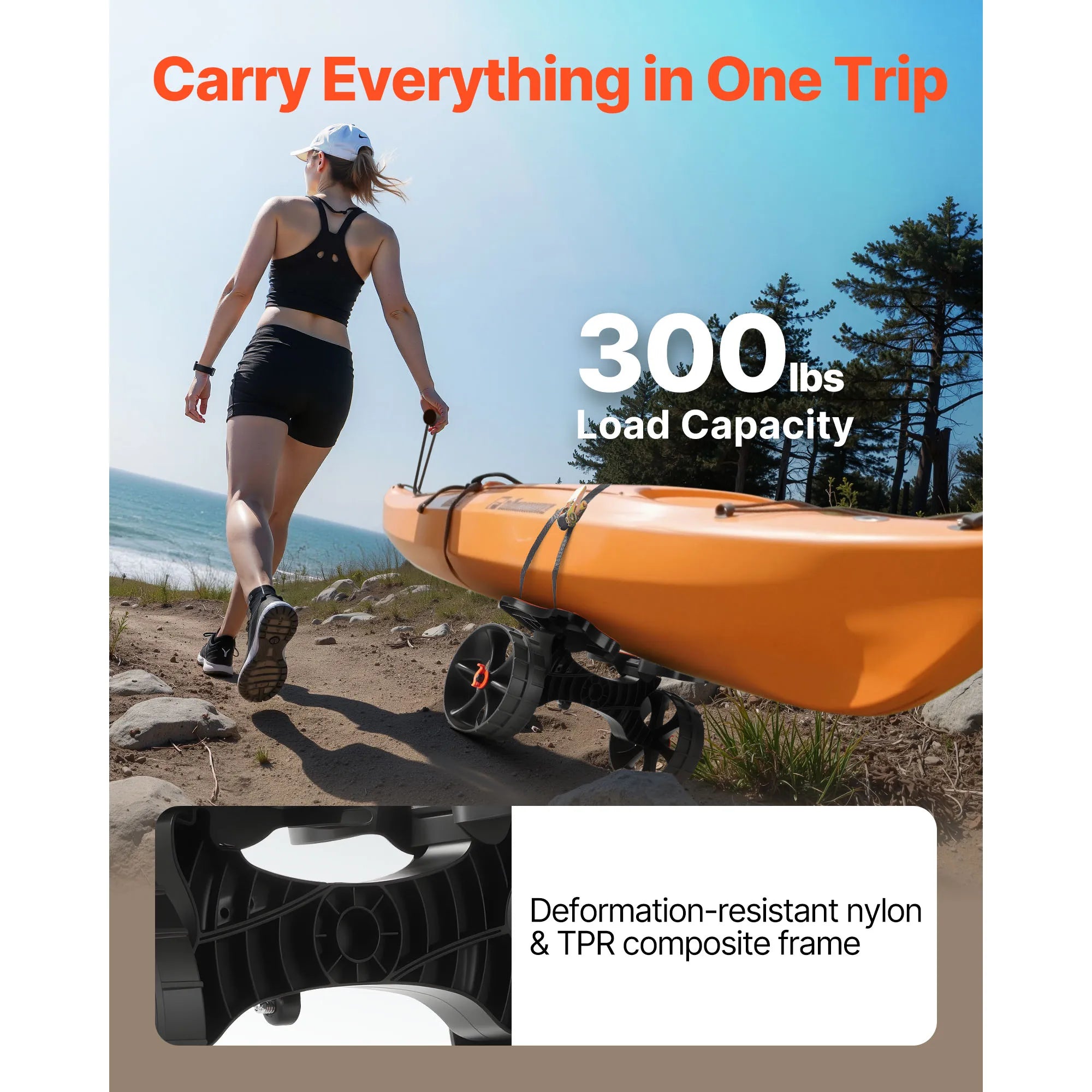 Foldable Kayak Cart with 10" Solid Tires & 300 lb Capacity