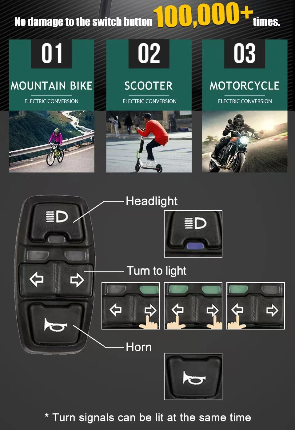 DK336 E-Bike Headlight, Indicator and Horn Switch