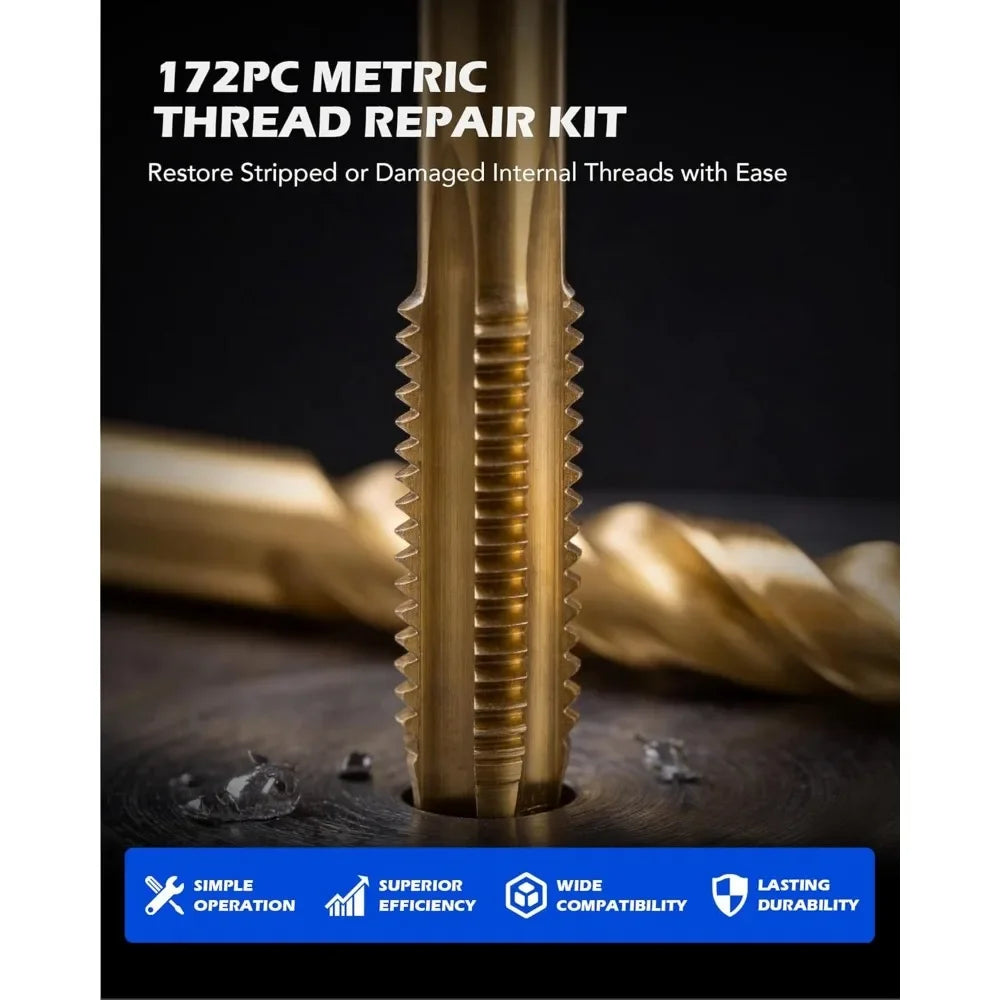172-Piece Metric Thread Repair Kit M5 M6 M8 M10 M12