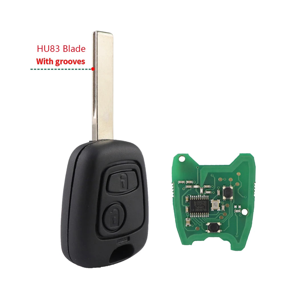 Per Toyota AYGO, Citroën C1 C2 C3, Peugeot 307 107 207 407 chiave auto remota HU83/VA2 lama, 2 pulsanti, senza logo, chip PCF7961