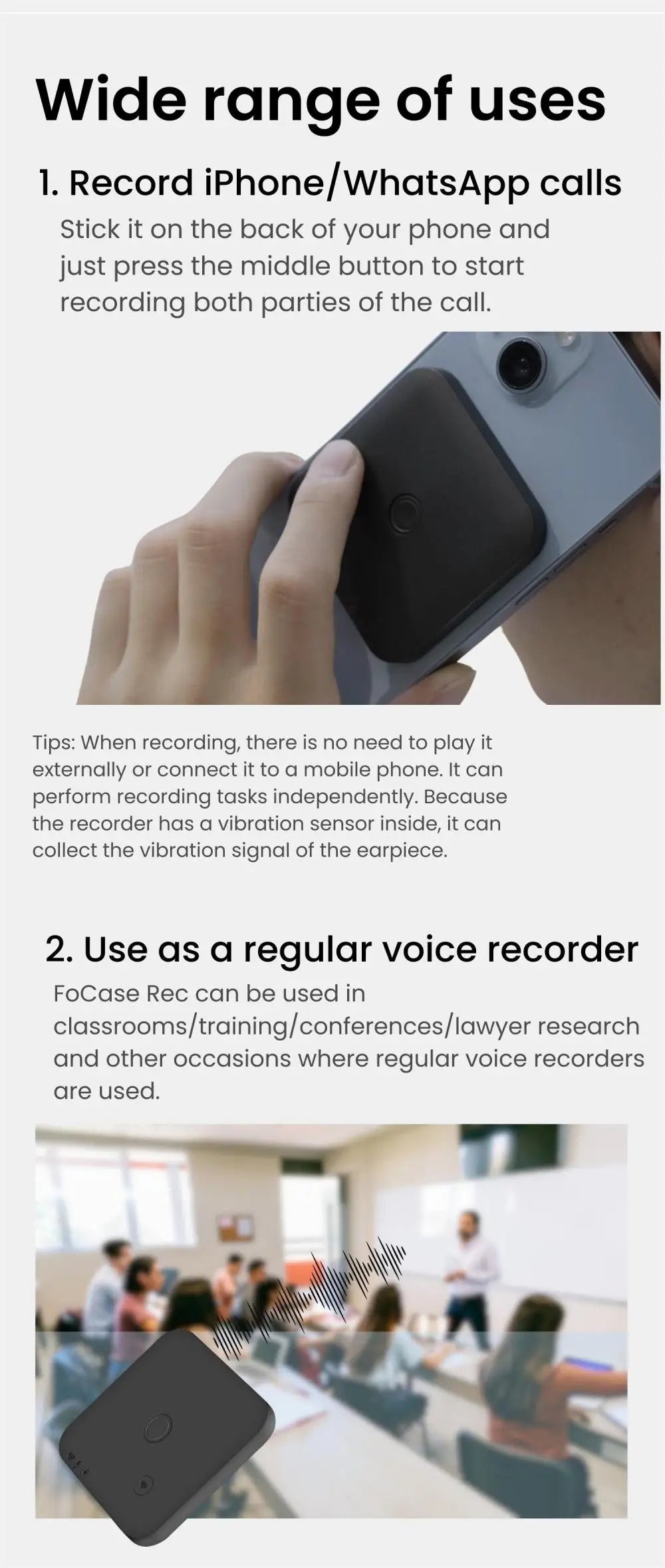 AI-Powered Voice Recorder and Call Recorder with Speech-to-Text & Summarization, Supports 100 Languages, 64GB Storage Spy-shop.com