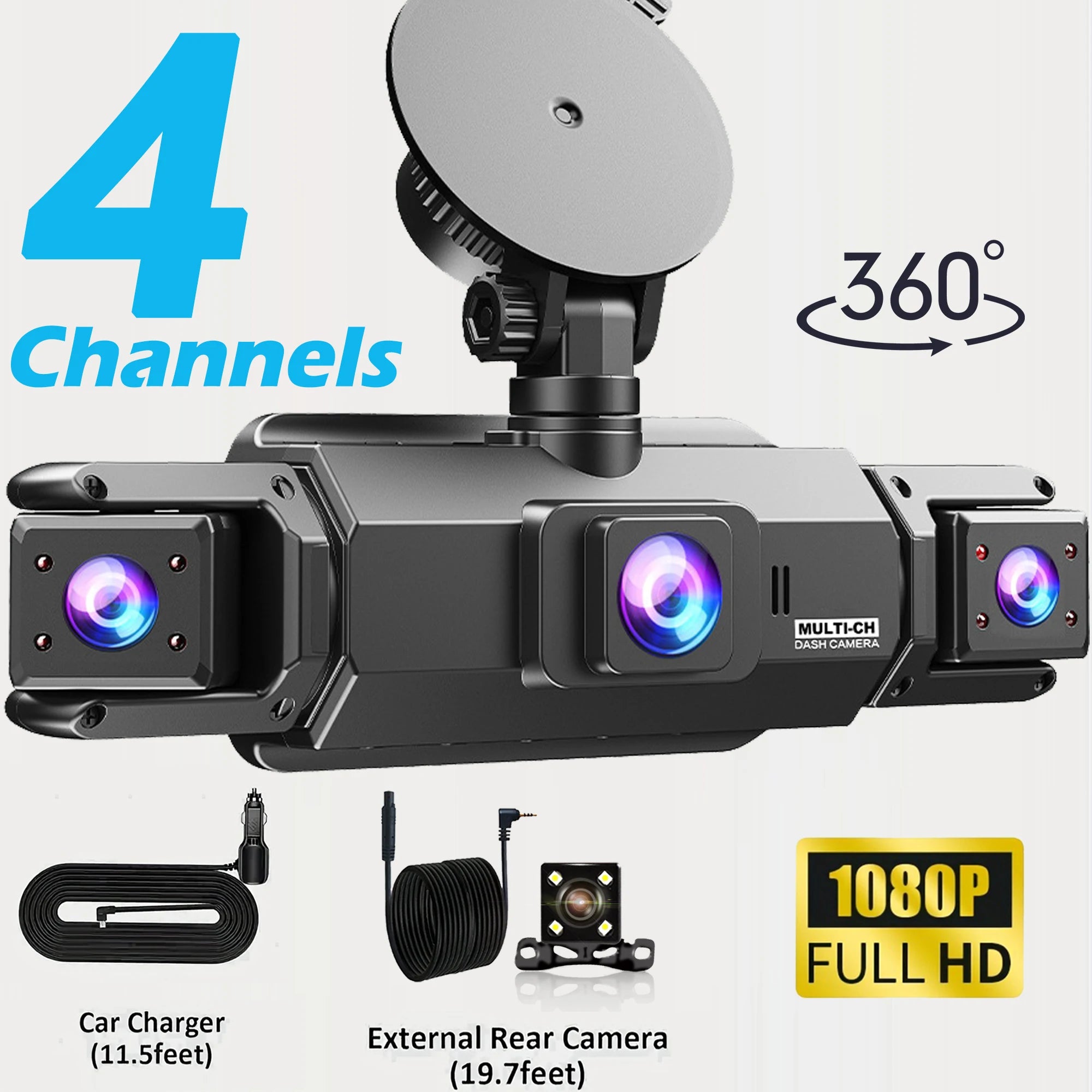 4-linse 360° dashcam med natvision og 24-timers parkeringsovervågning