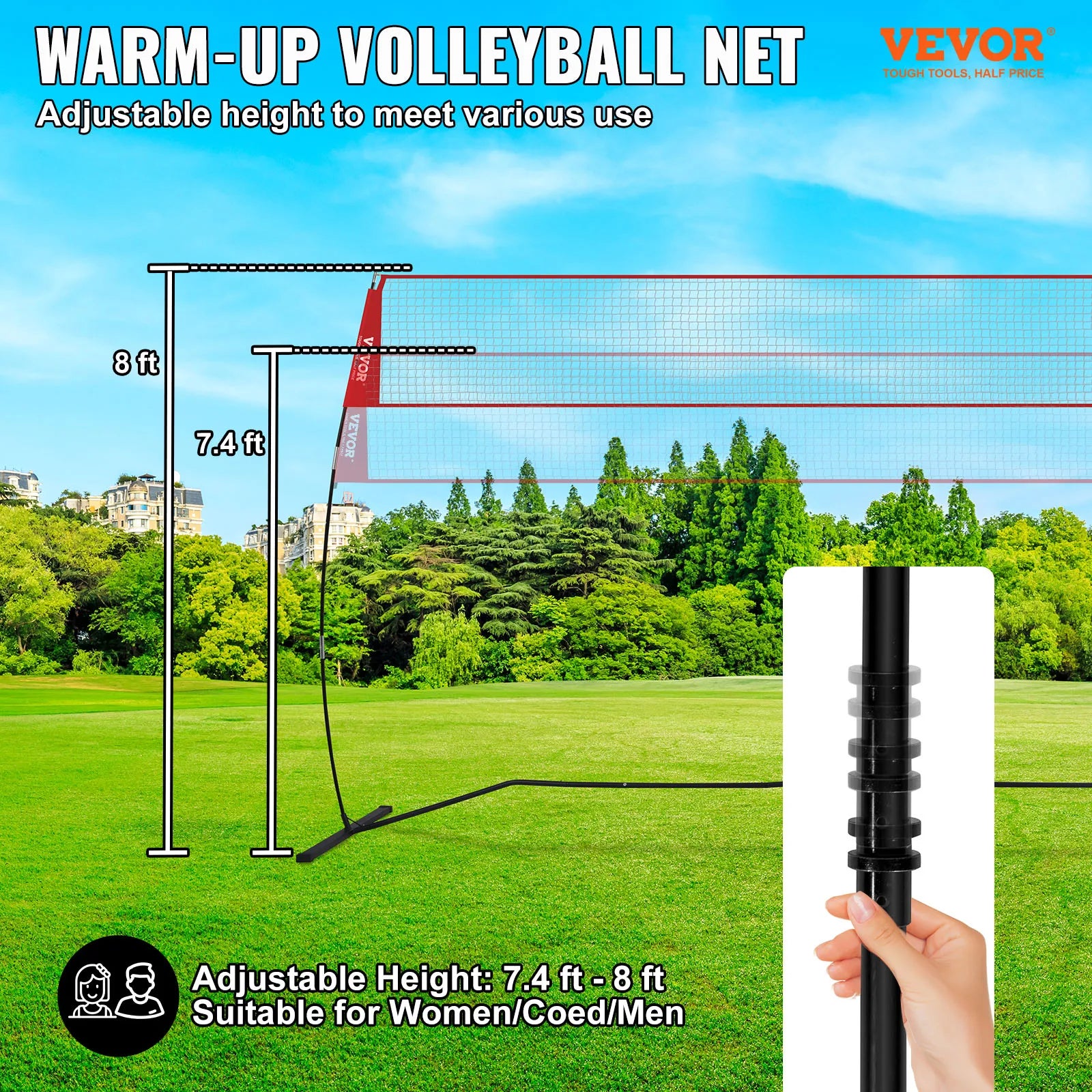 Portable Volleyball Net Set with Adjustable Height and Carry Bag