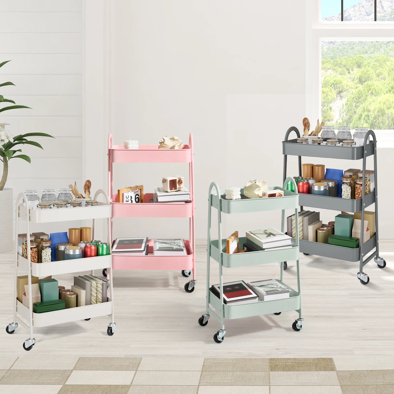 3-Tier Rolling Storage Cart with Lockable Wheels for Small Spaces