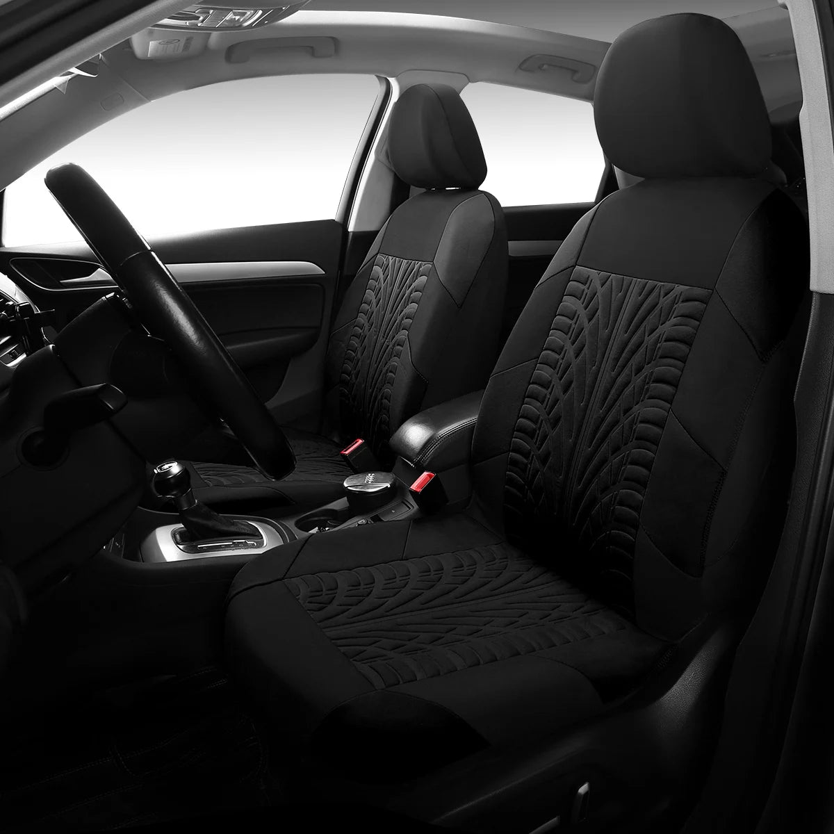 Автомобільні чохли на сидіння з тисненням у вигляді слідів шин – універсальний комплект, сумісний з подушками безпеки