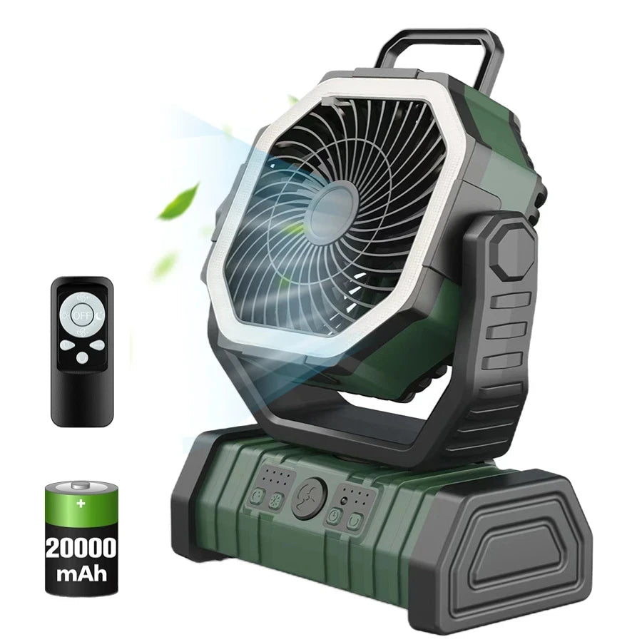 20000mAh High-Capacity Battery LED Light Camping Fan Movable Wireless Air Circulators Outdoor Ventilador with Hook 