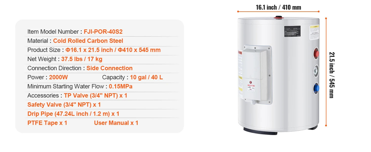 Chauffe-eau électrique 70L avec écran LED et contrôle de la température