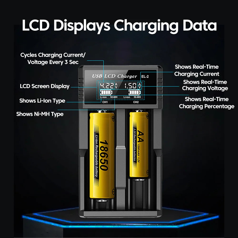 LCD USB Battery Charger - One to Four Slots