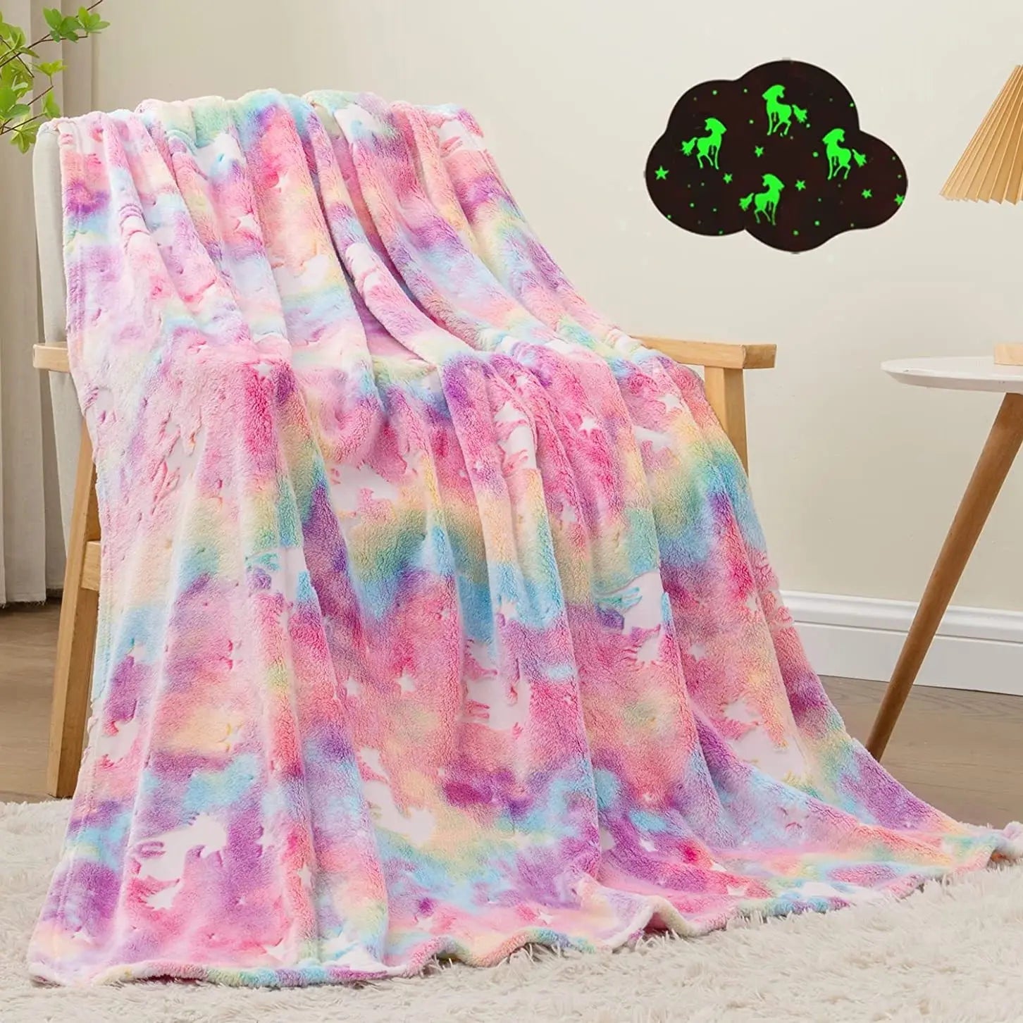 1pc Glow in The Dark Unicorn Blanket for Girls – Soft Pink Fleece Throw. Great Christmas, Birthday, Baby, Toddler Unicorn Gifts! 