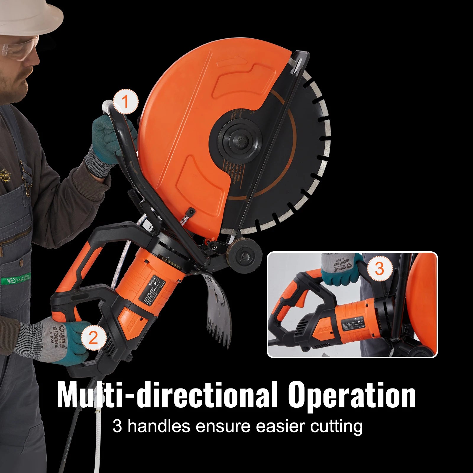 SucceBuy Serra Circular Elétrica para Concreto de 16 pol. com motor de 3200 W e corte giratório com profundidade de corte ajustável até 6 pol.; bomba de lâmina para tijolo