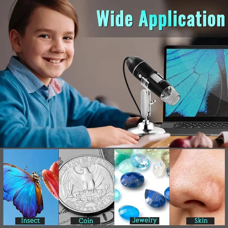 1600X USB Digital Microscope 1080P HD, Soldering Microscope with 8 Adjustable LEDs & Metal Stand, UVC Otg Compatible with