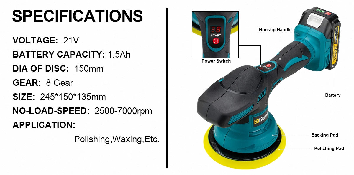Gisam Cordless Car Polisher for Makita 18V Batteries