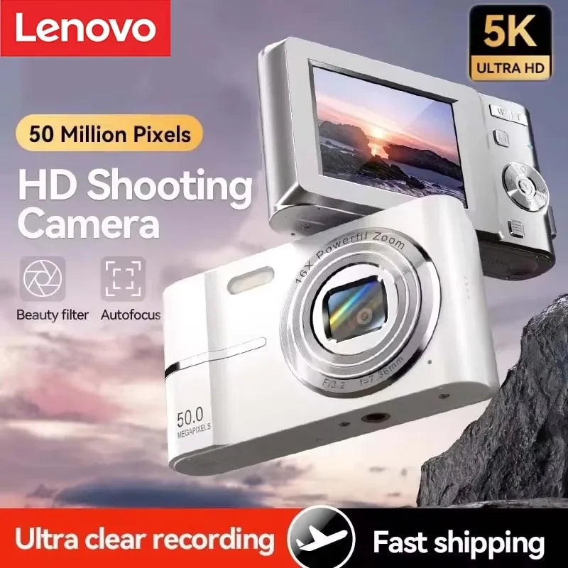 5K 50MP Mini Digital Camera with 16X Zoom, 2.4 Inch IPS Display & Flash