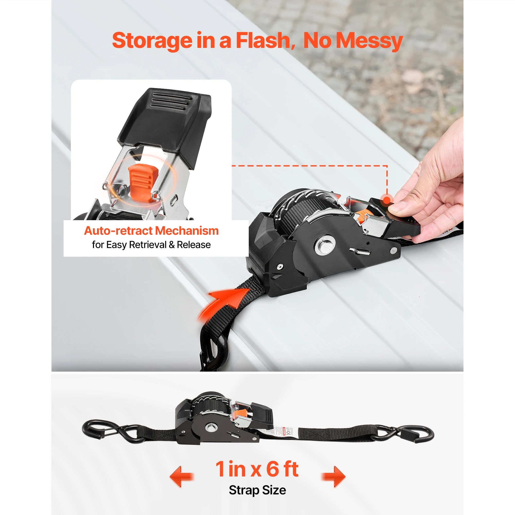 SucceBuy 4 Pack 1in x 6ft Retractable Ratchet Straps Tie Down Straps with S Hooks Tie Down Ratcheting for Moving Trailers
