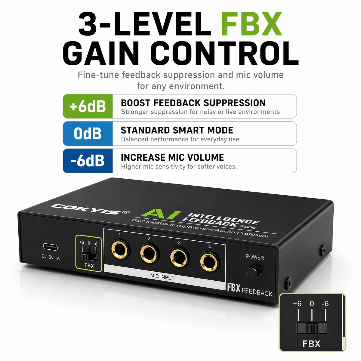 Compact DSP Microfoon Feedbackverwijderaar