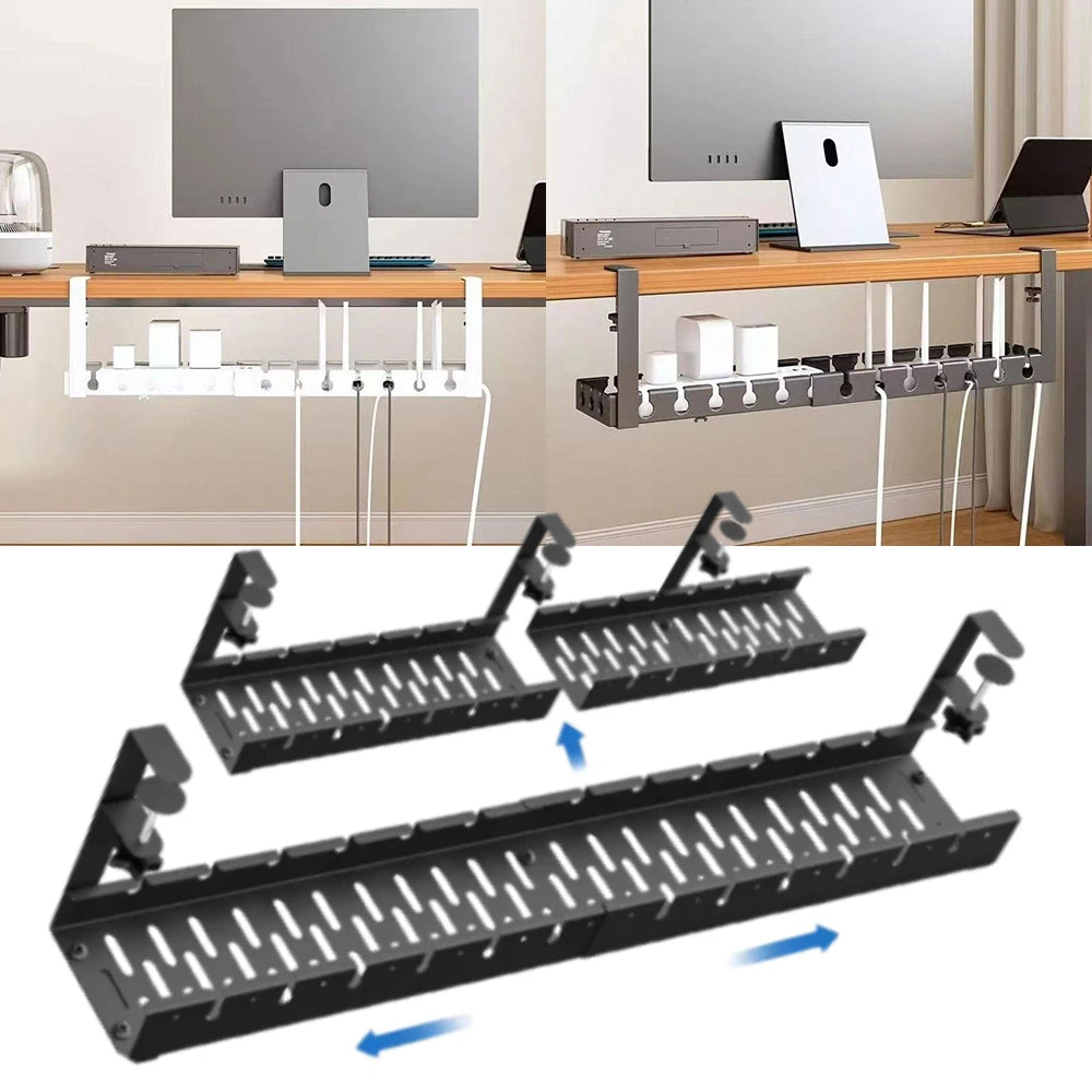 Clamp-On Under-Desk Cable Tray, Fixed or Extendable