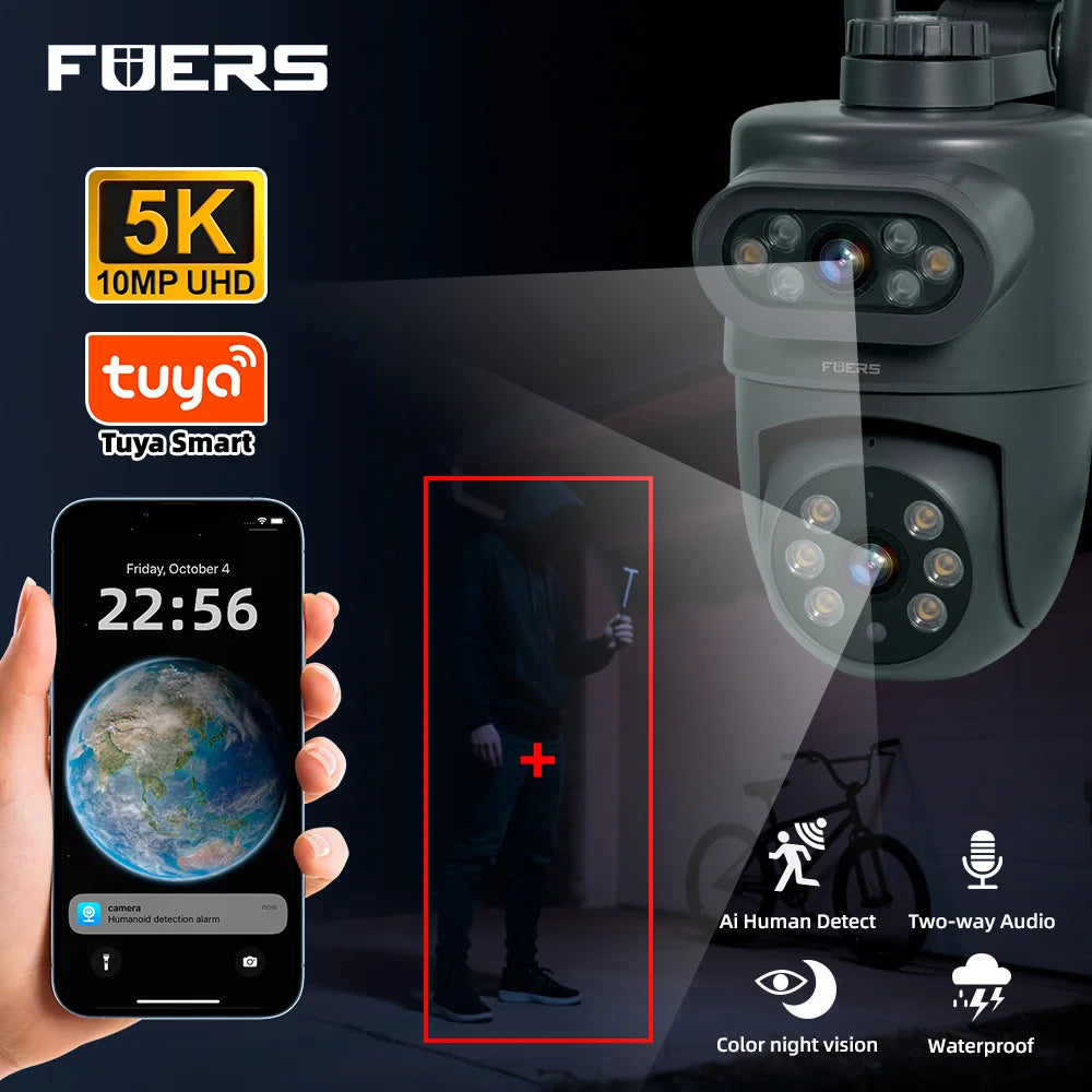 Dual Lens 10MP WiFi Security Camera with Auto Tracking & Night Vision