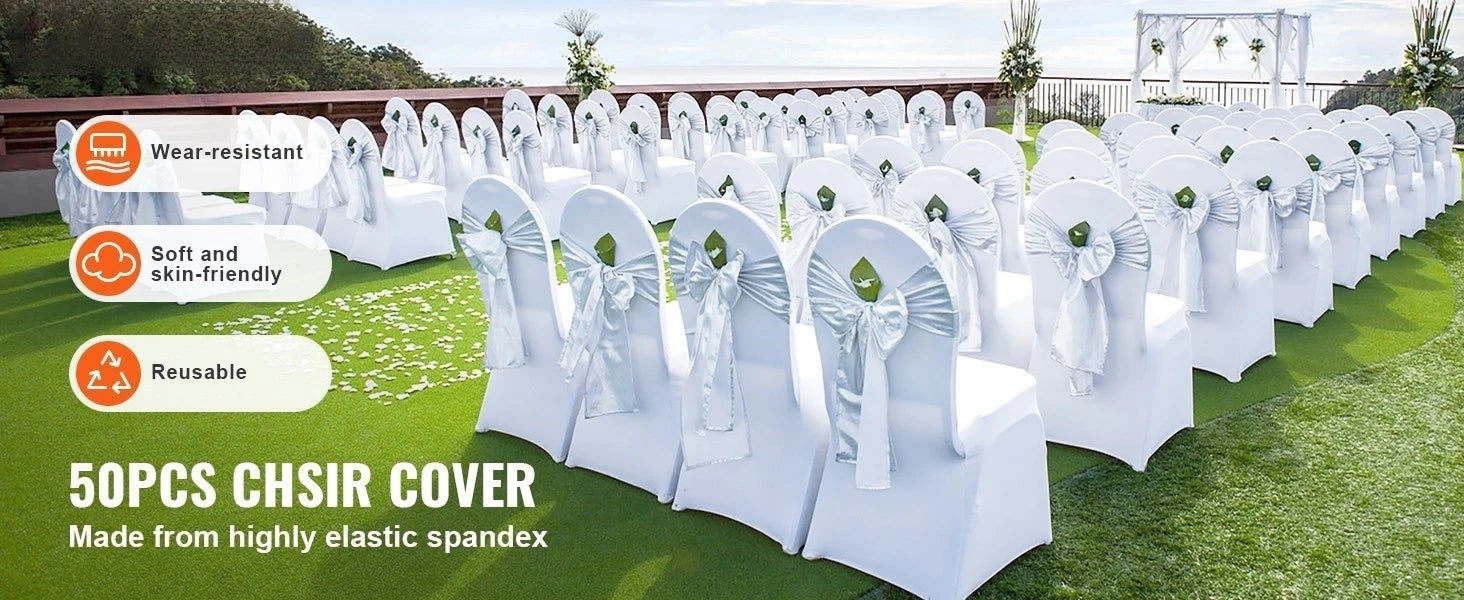 SucceBuy 12/30/50/100Pcs Wedding Chair Cover Spandex Stretch Slipcover for Restaurant Banquet Dining Party White Chair Cover