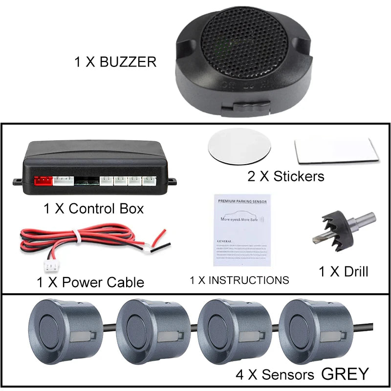 12V Four-Sensor Parking Kit with Buzzer, 22 mm Sensors