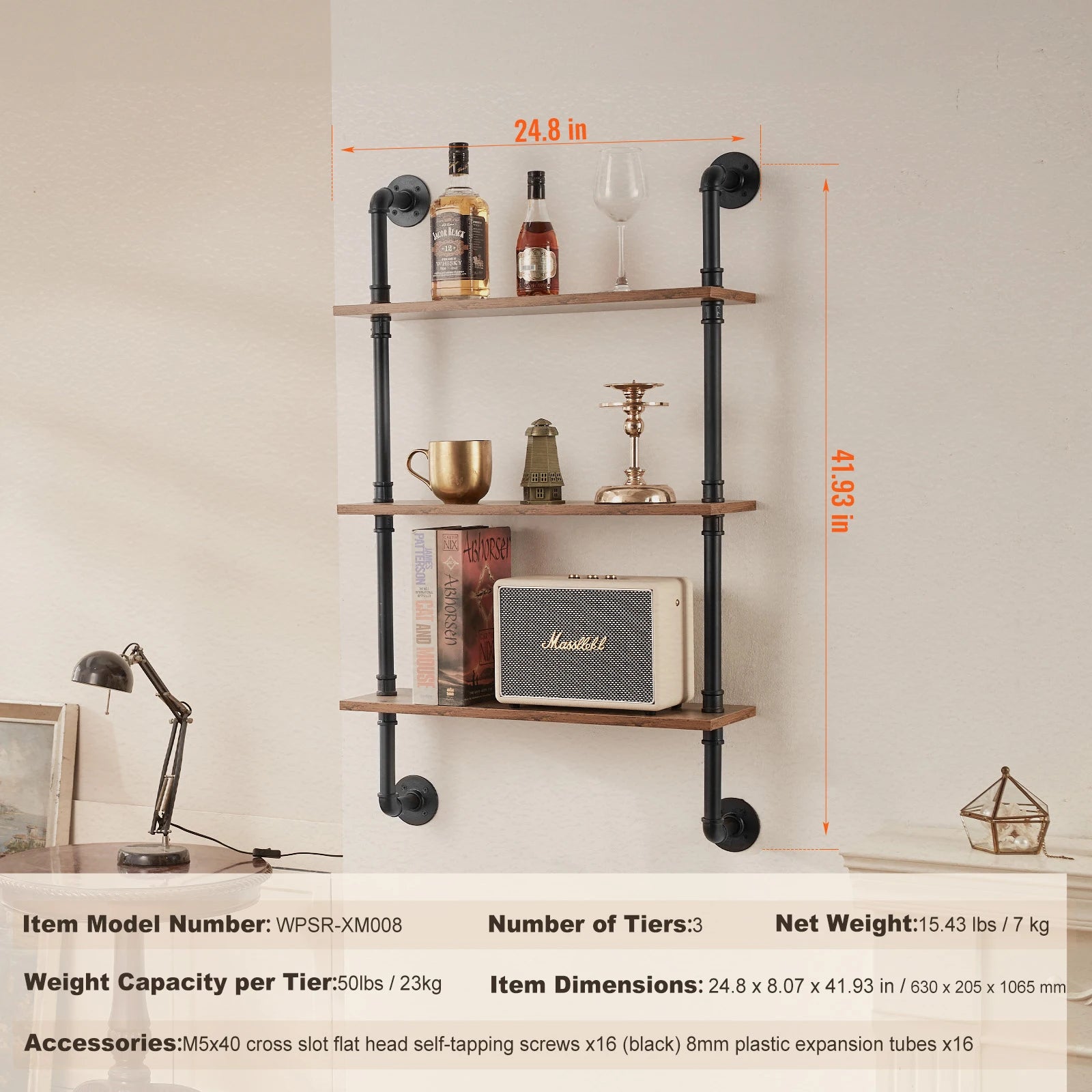 Industrial Pipe Wall Mount Floating Shelf Rack
