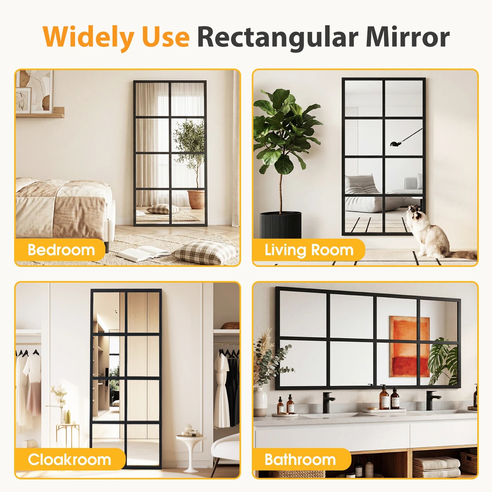 16" x 32" Window Pane Wall Mirrors Set of 2 Metal Frame