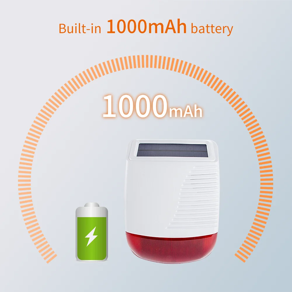 433Mhz High Decibel Outdoor Solar Wireless Siren Loudspeaker Waterproof Strobe For Smart Home Security Burglar Alarm System 