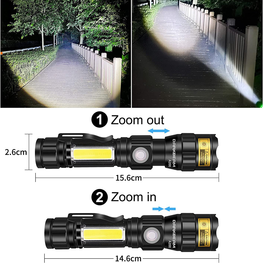 Rechargeable LED and UV Flashlight with COB Light