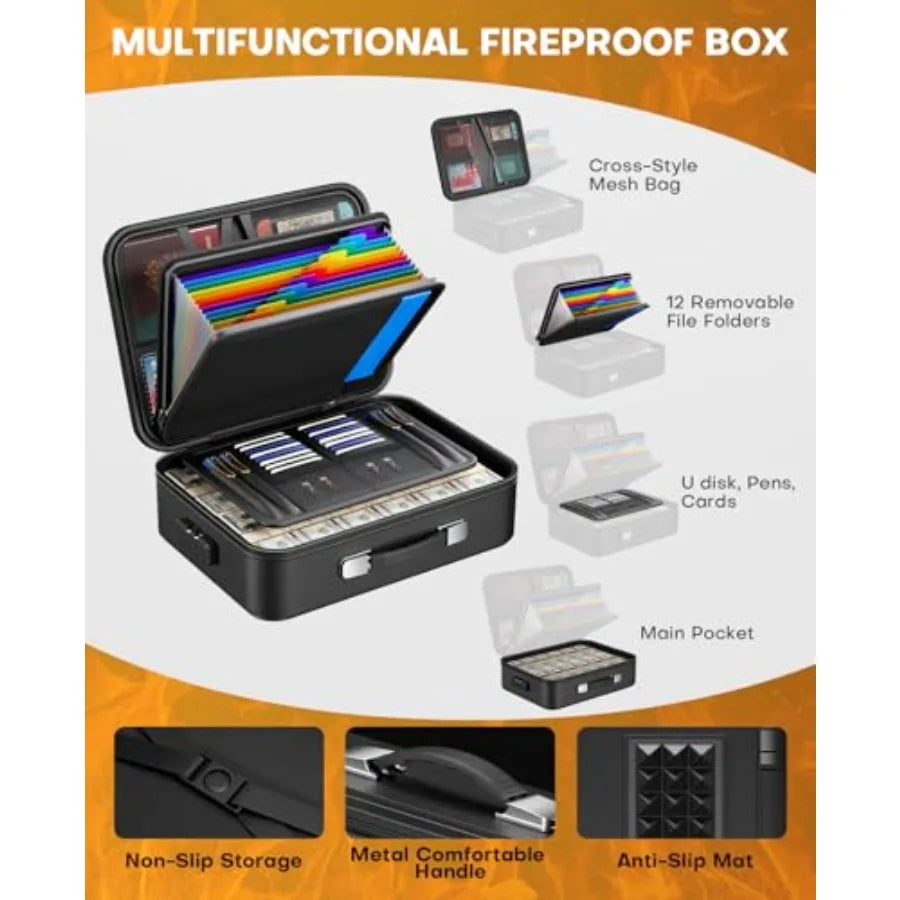 Fireproof Document Box with Lock for Home Office Storage