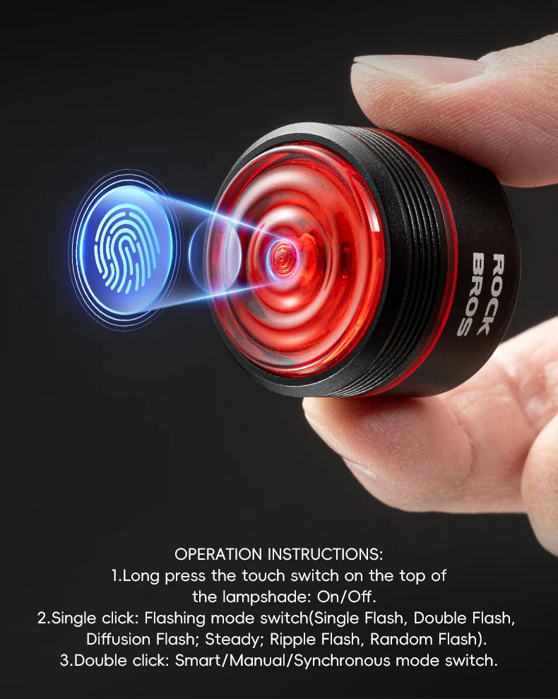 Set Luci per Bici ROCKBROS MTB Strada Impermeabile 200LM/400LM Faro Anteriore + Luce Posteriore Intelligente con Sensore Frenata Automatica