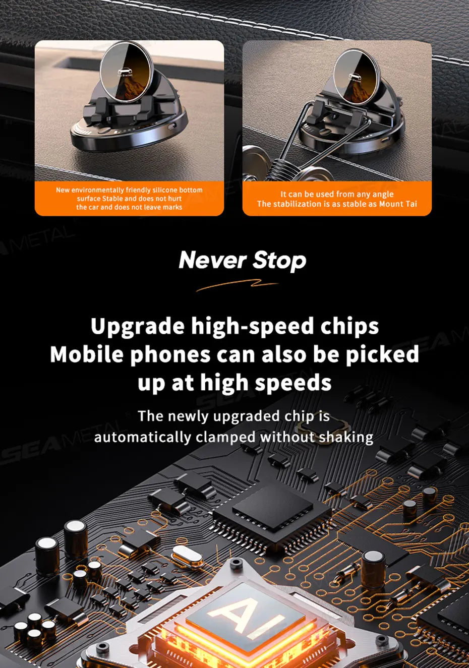 SEAMETAL 15W Wireless Charging Phone Mount for Car Electric Clip Dashboard Phone Holder Universal Phone Stand for iPhone/Samsung