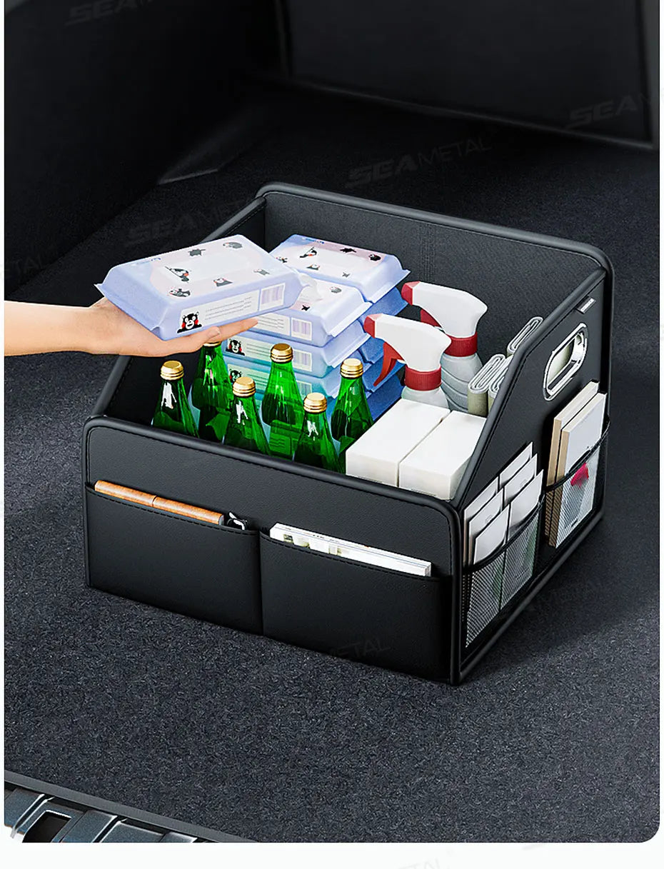 SEAMETAL Foldable Car Trunk Organizer Wear-Resistant Waterproof Car Storage Box with 6-Pocket 22.5L Large Capacity Organizer