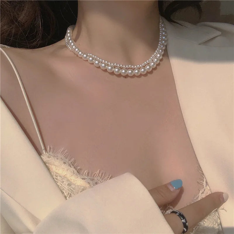 New Beads Women's Neck Chain Kpop Pearl Choker Necklace Gold Color Goth Chocker Jewelry On The Neck Pendant 2022 Collar For Girl 