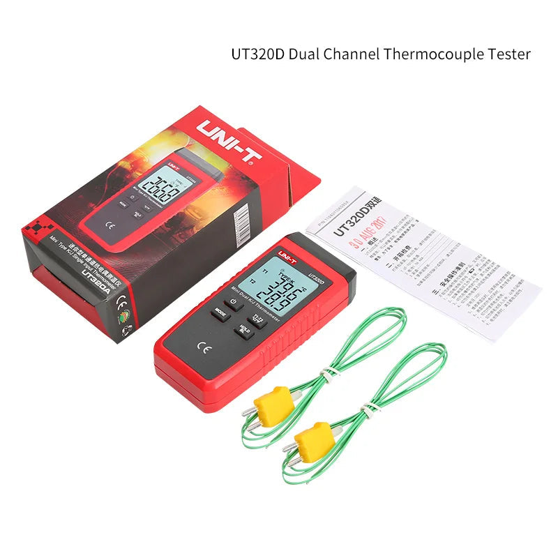 UNI-T UT320A UT320D Digital Thermometer Mini Dual Contact Thermocouple Type K J High Temperature Meter Tester -50℃ to 1200℃ 