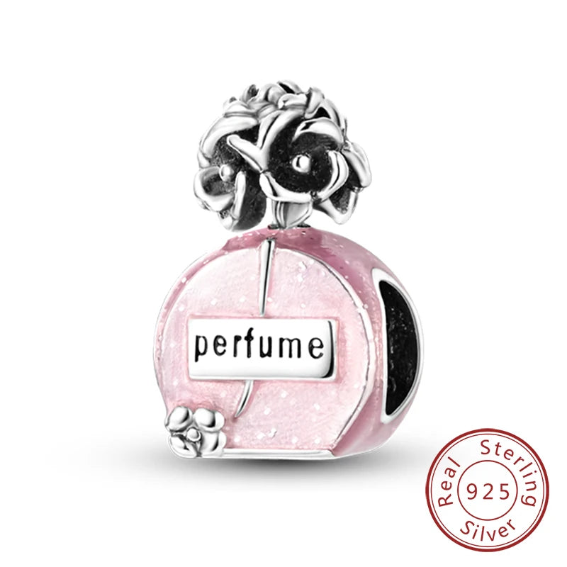 Fit Original 925 Sterling Silver Charms Beads Bow Perfume Bottle Pink Charms for Women Fine DIY Birthday Jewelry Gifts 
