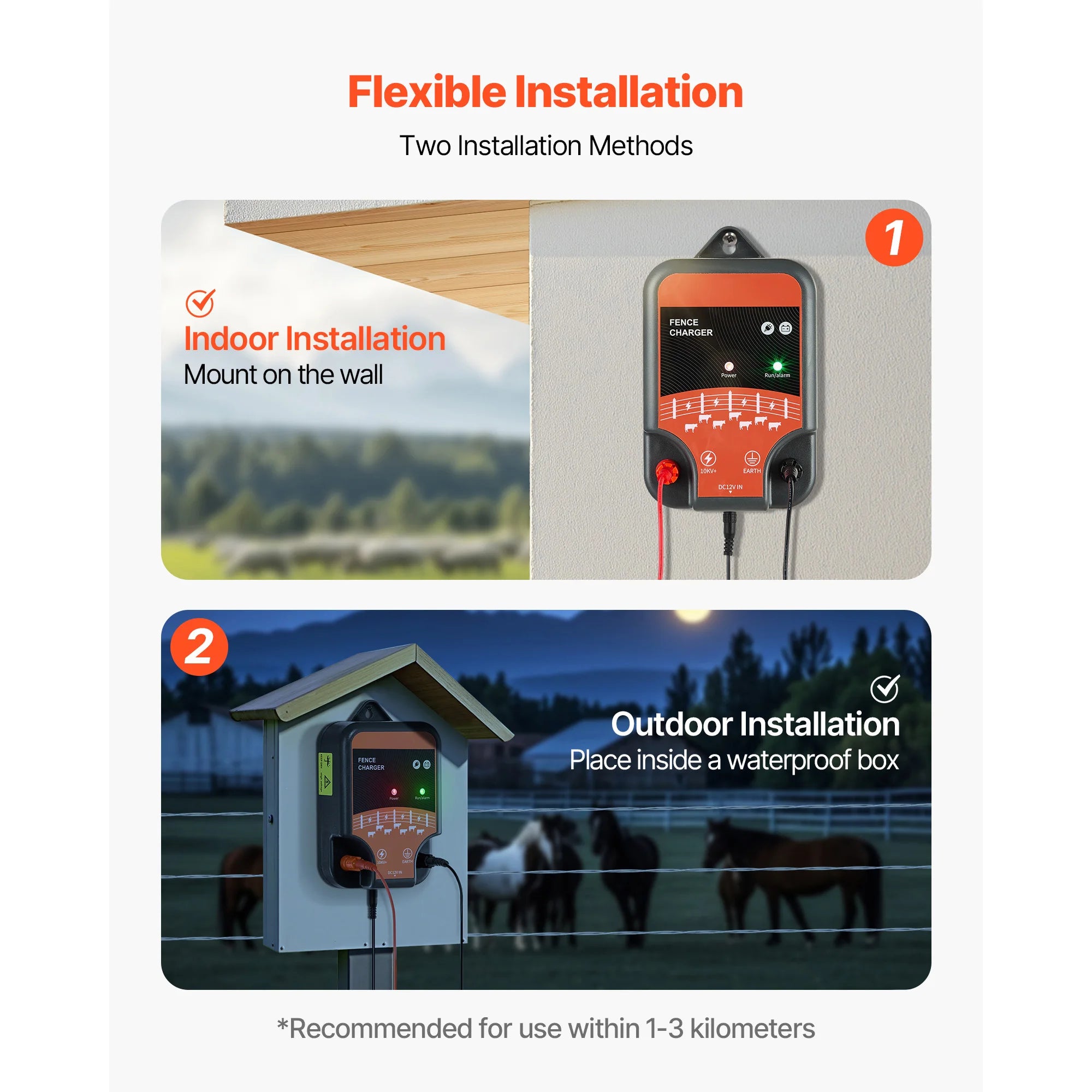 SucceBuy elektrisk hegnoplader AC/DC energizer til elhegn, kraftfuld væg- eller bordmodel, som oplader og forhindrer vilde dyrs indtrængen.