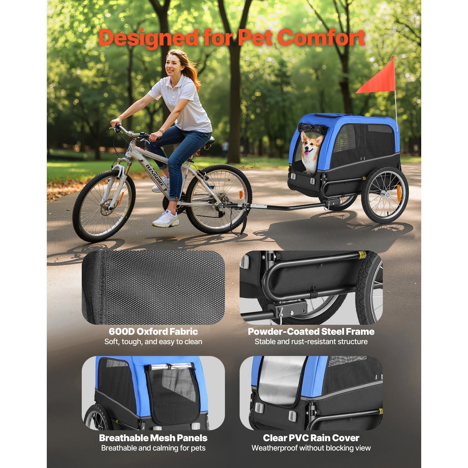 SucceBuy 66/88 lbs Dog Bike Trailer Easy Folding Frame Pet Cart Bicycle Carrier with Coupler & Reflector for Small & Medium Dogs