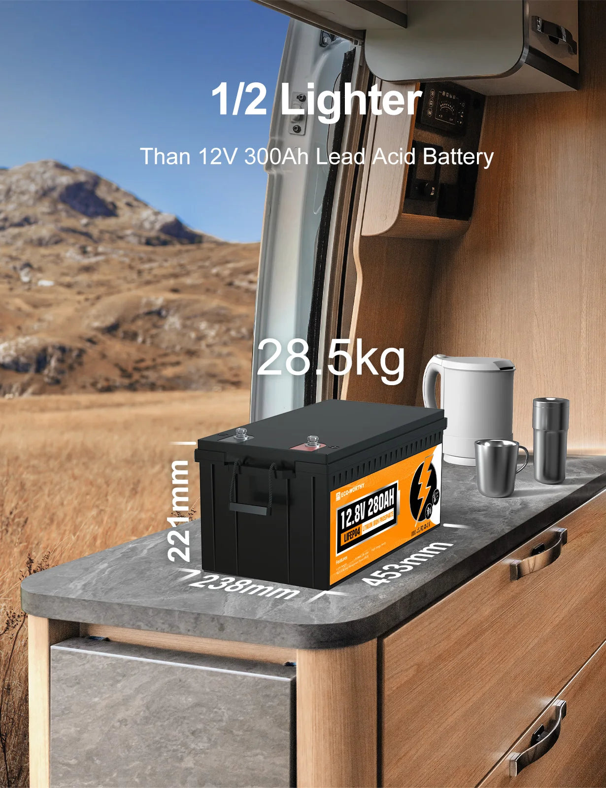 12V 280Ah LiFePO4 baterie pro obytný vůz 3584Wh s Bluetooth a 200A BMS