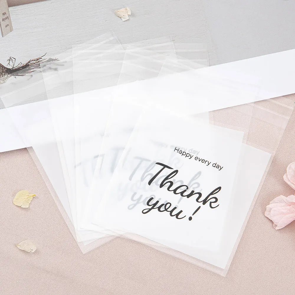 50-100pcs Thank You Gift Bags Candy Cookie Packaging Plastic Adhesive Pouch for Wedding Birthday Favors Small Business Supplies
